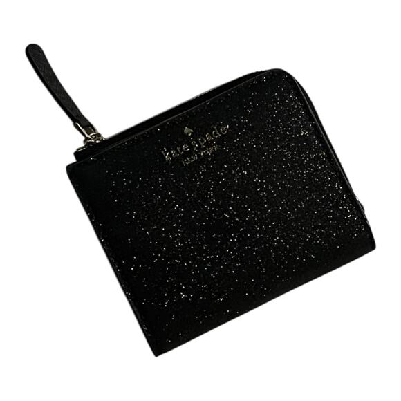 KATE SPADE Shimmy Glitter Black Small L-Zip Saffiano Leather Bifold Wallet - Picture 2 of 13